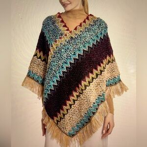 Boho Zigzag Chevron Patterned  Poncho